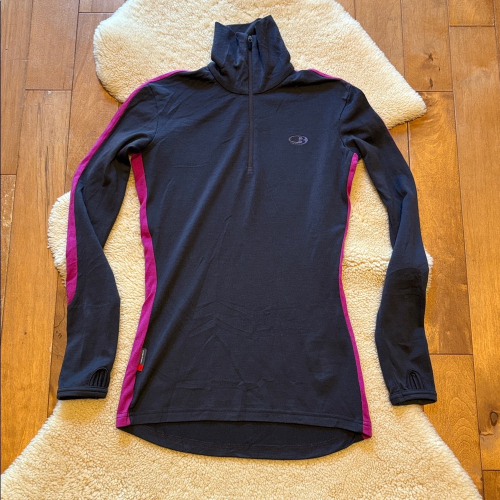 Icebreaker 260 1/4 zip pullover, merino wool, gray and pink, XS/S